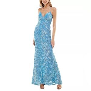 B Darlin Sequin Embellished Dress in Light Blue